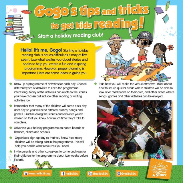 Happy Nal'ibali Reading Clubs' Day!! 🥳🥳

Small reading clubs offer lovely opportunities for in-depth exploration of stories and books with children. You could start a reading club at home with your own children and a few of their friends. 

WhatsApp 'courses' to 0600442254 to be part of Nal'ibali literacy volunteer training. You get to learn how to be a literacy volunteer, earn a certificate and register your own reading club after completing the training. 

#Literacy #Nalibali #Storytelling #education #ECD #EarlyChildhoodDevelopment #readinglubs #reading #education #readingclubs