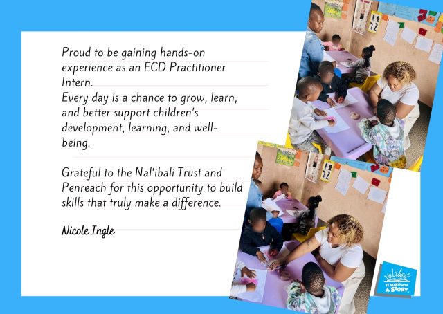 Every day, dedicated individuals like Nicole Ingle from Nelspruit, Mpumalanga are helping shape young minds through care, patience, and a deep commitment to early literacy.

As an ECD literacy intern, her work is more than just support, it is about nurturing confidence, curiosity, and a lifelong love of learning in children.

Keep growing, keep believing in your impact, and keep inspiring through the power of reading.

#LiteracyMatters #ECD #Nalibali #ReadingForEnjoyment #ReadingForJoy
