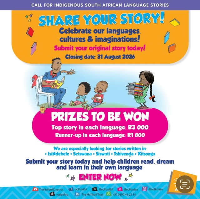 Today we officially launch the Call for Indigenous South African Language Stories! 

We invite storytellers, writers, parents, grandparents, and community members to share original stories that celebrate our languages, cultures, and imagination. 

Stories help children read, dream, learn, and see themselves reflected in the books they read.

The story submission page is now live. 

Please submit your story here:
nalibali.org/a-call-for-stories

Submit your story and stand a chance to WIN!

Closing date is 31 August 2026.

#Nalibali #ShareYourStory #AfricanLanguages #Storytelling #ReadingForEnjoyment