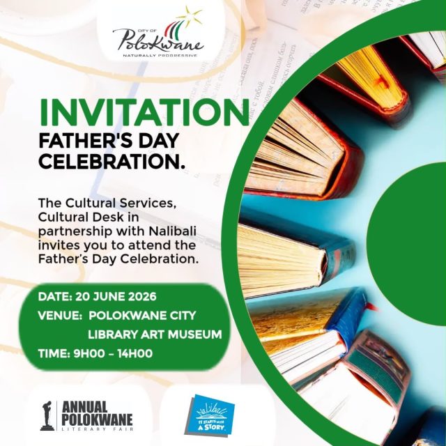 Polokwane Municipality’s Cultural Desk, in partnership with Nal’ibali, invites you to a special Father’s Day Celebration.

Join us as we celebrate fathers and father figures who inspire, nurture, and help children discover the joy of reading and storytelling.

📅 20 June 2026
📍 Polokwane City Library Art Museum
⏰ 09:00 – 15:00

Come celebrate the role fathers play in raising readers and creating lasting memories through stories.

#FathersDay #Nalibali #ItStartsWithAStory #LiteracyForAll
