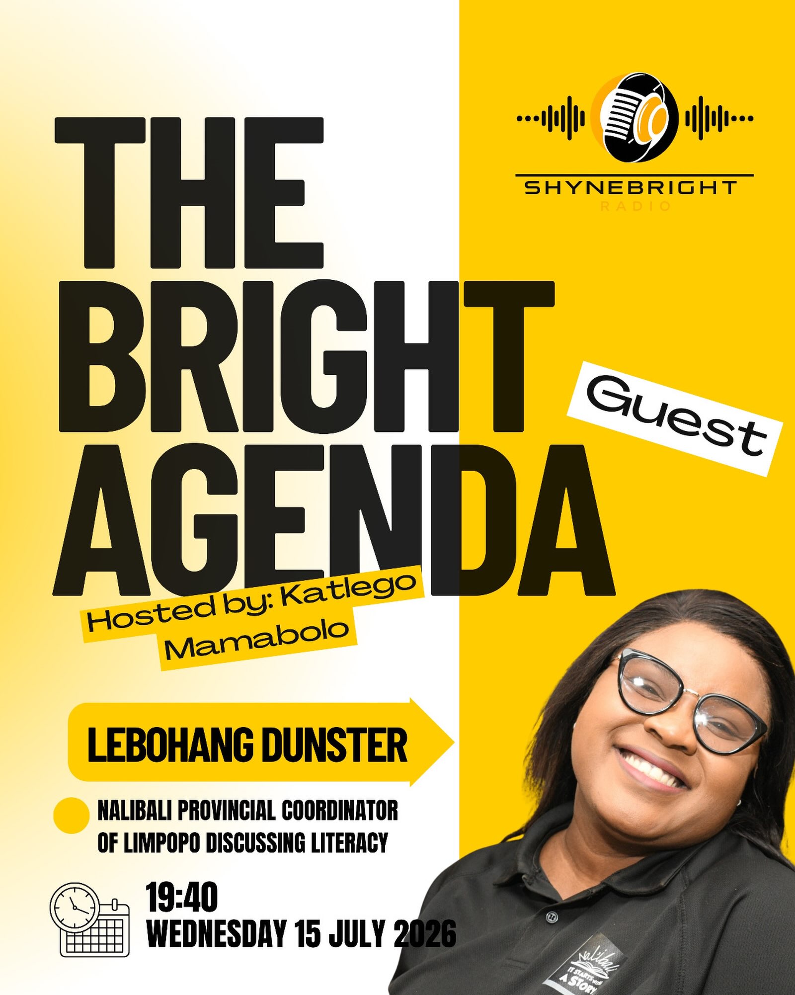 The conversation every parent, caregiver and literacy champion should hear. 

Don’t miss our Lebohang Dunster, Regional Coordinator for Limpopo, on The Bright Agenda with Katlego Mamabolo as they discuss the importance of literacy, the power of reading for enjoyment, and Nal’ibali’s upcoming Mandela Day activities across Limpopo.

🗓️ Tonight, 15 July 2026
🕢 19:40

Listen here: https://iono.fm/s/384

Tune in and be part of the conversation!

#Nalibali #ItStartsWithAStory #MandelaDay #ReadingForEnjoyment #LiteracyMatters