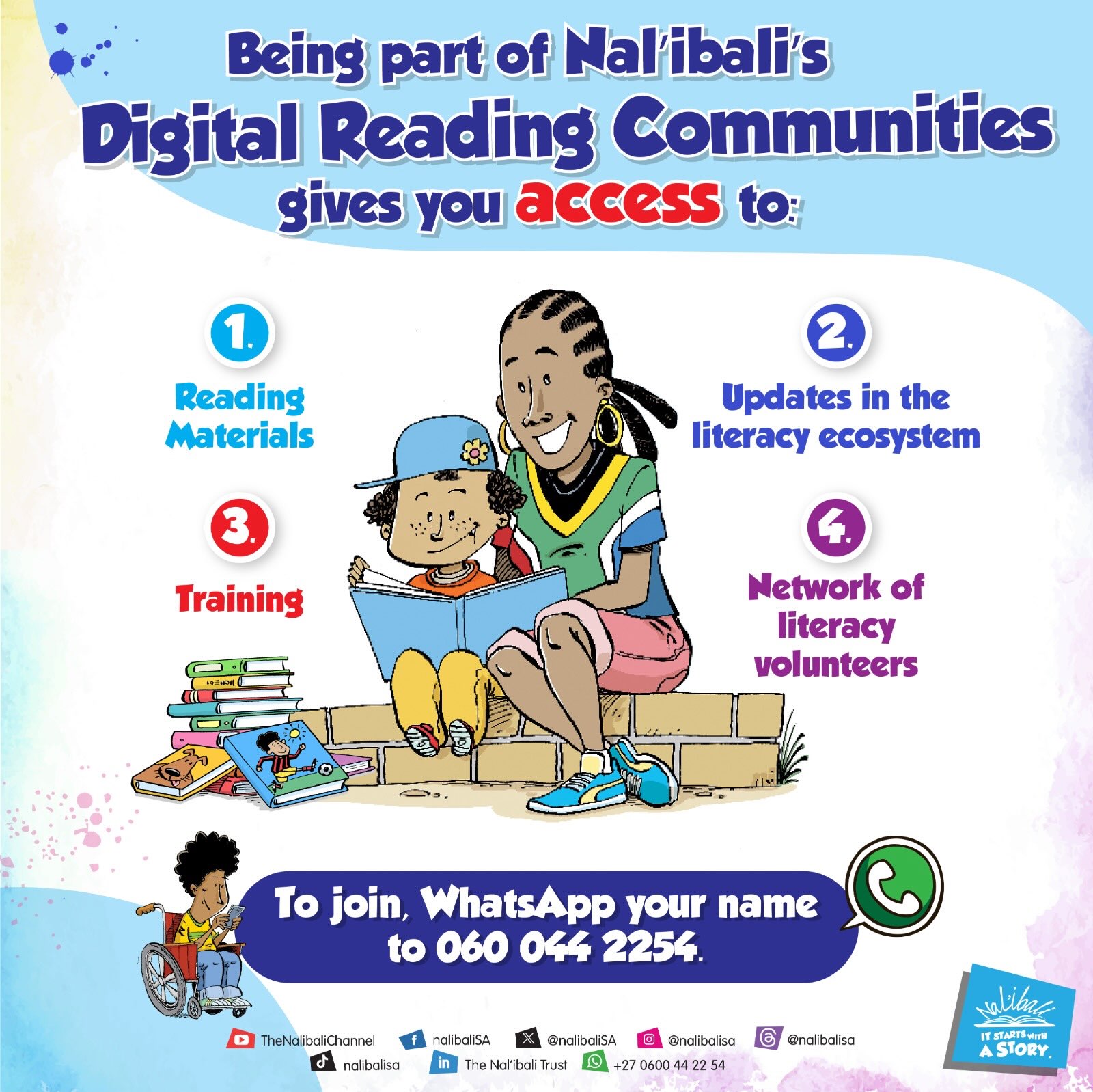 Calling all Change Agents.

The vault is waiting to be unlocked.

Type “Hi” on WhatsApp to 060 044 2254 to unlock reading materials, literacy updates, training opportunities and more.

Your mission: Read. Share. Inspire.