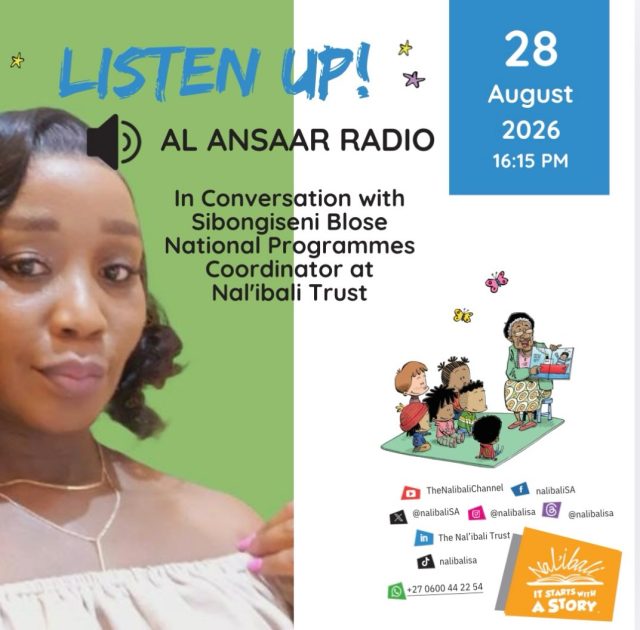 We’re live this afternoon!

Our National Provincial Coordinator, Sibongiseni Blose, will be joining Mohamed Ayaaz Carim on The Social Network on Radio Al Ansaar today at 16:15.

📻 Tune in:
90.4 FM in Durban
105.6 FM in Pietermaritzburg

You can also listen to the livestream online.

Tune in as they chat about literacy, reading and the work we’re doing to build a culture of reading.

Don’t miss it!
