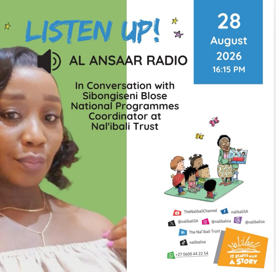 We’re live this afternoon!

Our National Provincial Coordinator, Sibongiseni Blose, will be joining Mohamed Ayaaz Carim on The Social Network on Radio Al Ansaar today at 16:15.

📻 Tune in:
90.4 FM in Durban
105.6 FM in Pietermaritzburg

You can also listen to the livestream online.

Tune in as they chat about literacy, reading and the work we’re doing to build a culture of reading.

Don’t miss it!